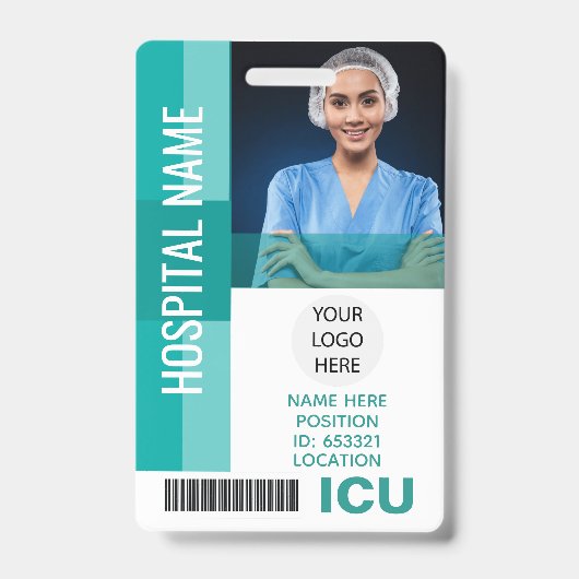 Moderne werknemer foto, streepjescode, Logo ICU ID Badge (Voorzijde)