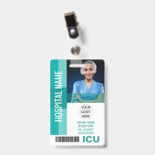Moderne werknemer foto, streepjescode, Logo ICU ID Badge (Voorzijde met clip)