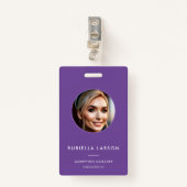 Moderne werknemer Professionele ID foto Paars QR Badge (Voorkant met clip)