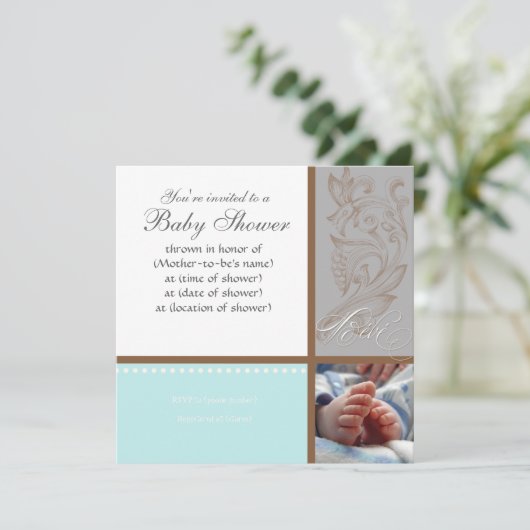 Moderne Werveling in Polka Dot - Baby Boy Shower U Kaart (Staand voorkant)