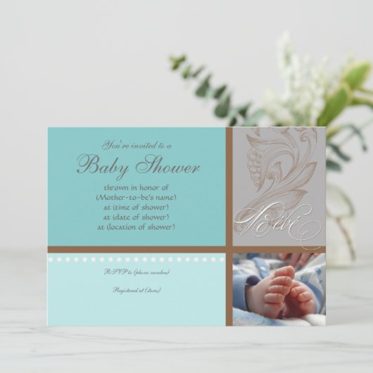 Moderne Werveling in Polka Dot - Baby Boy Shower U Kaart (Staand voorkant)