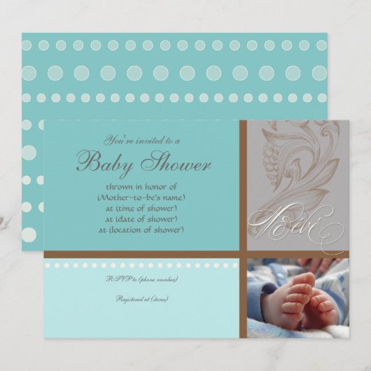 Moderne Werveling in Polka Dot - Baby Boy Shower U Kaart (Voorkant / Achterkant)