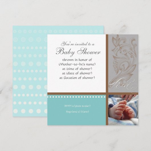 Moderne Werveling in Polka Dot - Baby Boy Shower U Kaart (Voorkant / Achterkant)