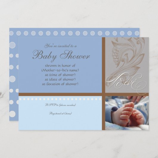 Moderne Werveling in Polka Dot - Baby Boy Shower U Kaart (Voorkant / Achterkant)