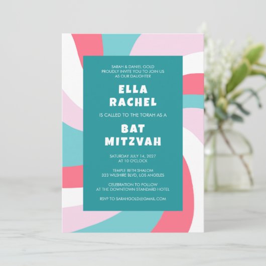 Moderne wervelster van David Custom Bar Bat Mitzva Kaart (Staand voorkant)