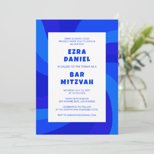 Moderne wervelster van David Custom Bar Bat Mitzva Kaart (Staand voorkant)