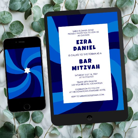 Moderne wervelster van David Custom Bar Bat Mitzva Kaart