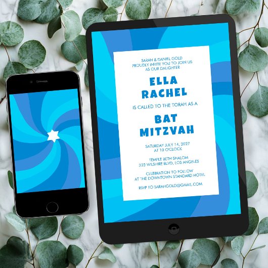 Moderne wervelster van David Custom Bar Bat Mitzva Kaart