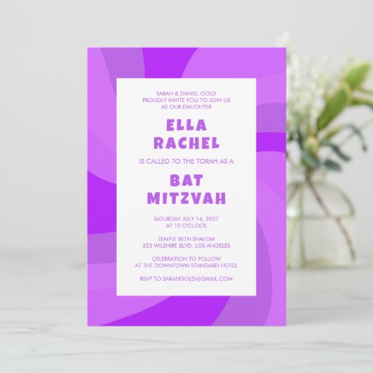 Moderne wervelster van David Custom Bar Bat Mitzva Kaart (Staand voorkant)