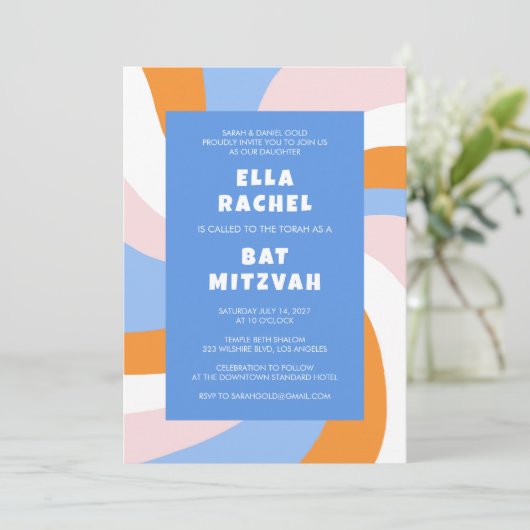 Moderne wervelster van David Custom Bar Bat Mitzva Kaart (Staand voorkant)