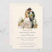 Moderne Westerne Boho paar woestijn bruiloft Kaart (Voorkant / Achterkant)