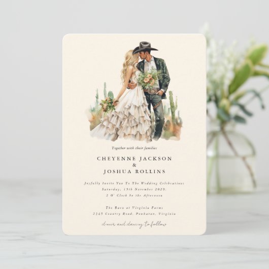 Moderne Westerne Boho paar woestijn bruiloft Kaart (Staand voorkant)