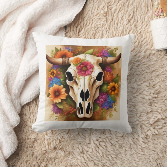 Moderne Westerne Koe Schedel met Bloemen Sierkusse Kussen (Deken)