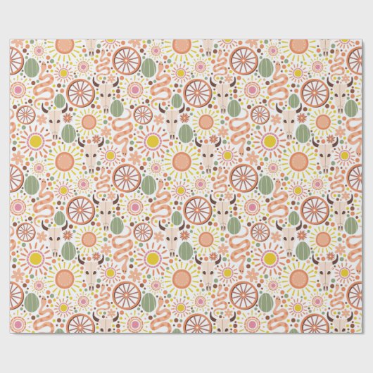 Moderne Westerne Koe Skull Desert Zonnebeeld Cadeaupapier (Vlak)