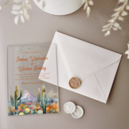 Moderne Westerne Terracotta Desert Cactus Landscha Acryl Uitnodigingen