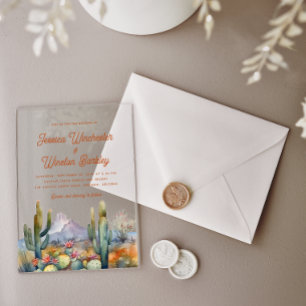 Moderne Westerne Terracotta Desert Cactus Landscha Acryl Uitnodigingen