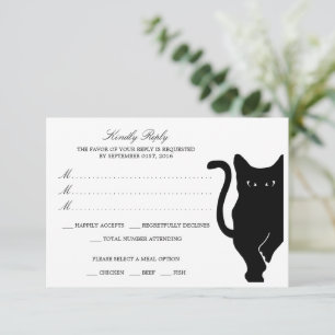 Moderne Whimsical Black Cat bruiloft RSVP Kaartje