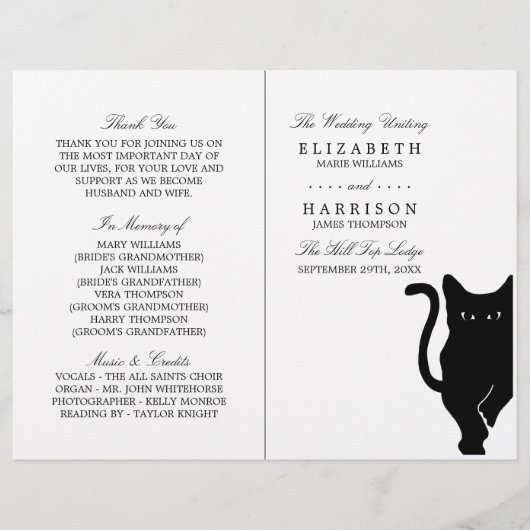 Moderne Whimsical Black Cat Wedding Programs (Voorkant)