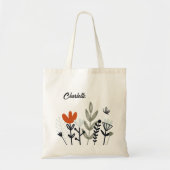 Moderne Whimsical Bloemige Gepersonaliseerde Naam Tote Bag (Voorkant)