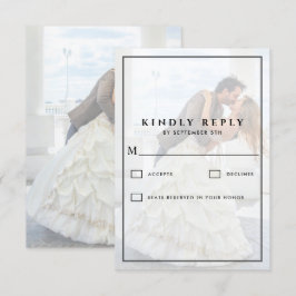 Moderne Whimsical Calligraphy Overlay Photo Weddin RSVP Kaartje