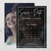 Moderne Whimsical Calligraphy Overlay Photo Weddin Save The Date (Voorkant / Achterkant)