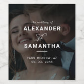 Moderne Whimsical Calligraphy Overlay Photo Weddin Wijn Etiket (Enkel label)