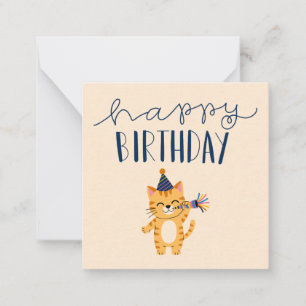 Moderne Whimsical Cute Kat Gelukkige Verjaardag Notitiekaartje