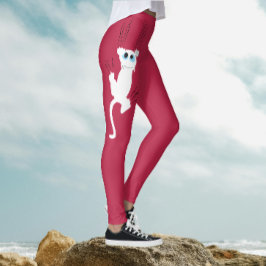 Moderne Whimsical Fun Rood Witte Kat Moeder Cartoo Leggings