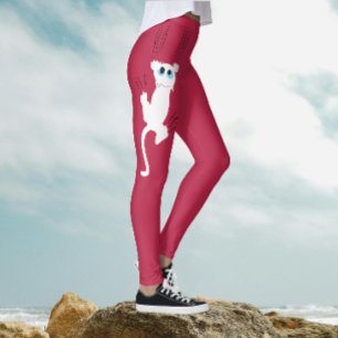 Moderne Whimsical Fun Rood Witte Kat Moeder Cartoo Leggings