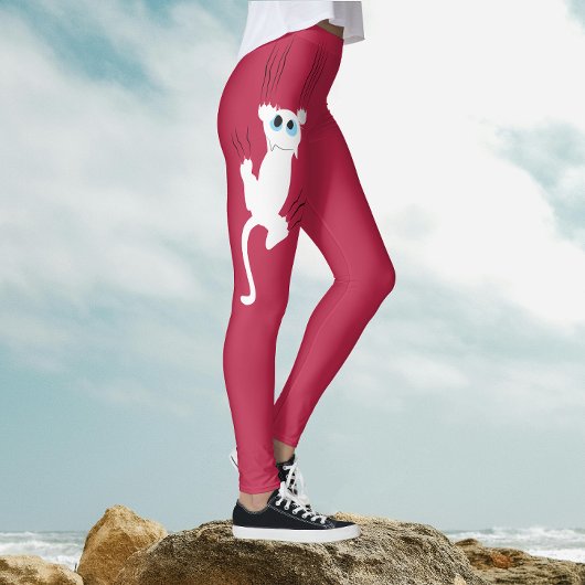 Moderne Whimsical Fun Rood Witte Kat Moeder Cartoo Leggings