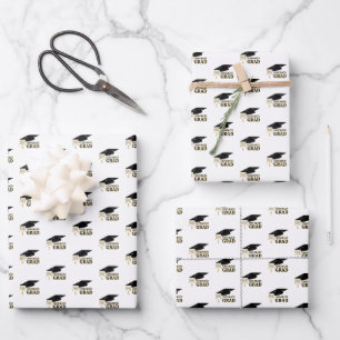 Moderne Whimsical Gouden Zwarte Afstudeerhoed Inpakpapier Vel