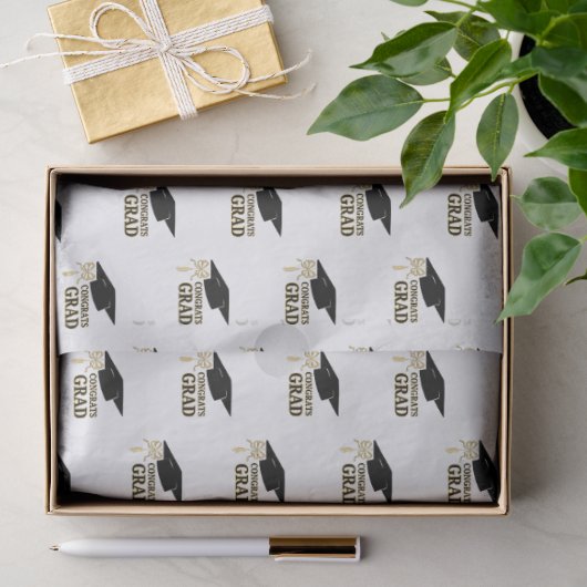 Moderne Whimsical Gouden Zwarte Afstudeerhoed Tissuepapier (Geschenk)