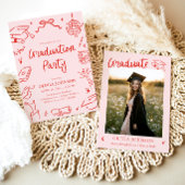 Moderne Whimsical Handgetekende Boog Afstudeerfees Kaart