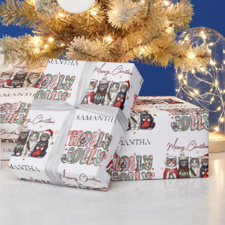 Moderne Whimsical Holly Jolly Kerstnaam Cadeaupapier