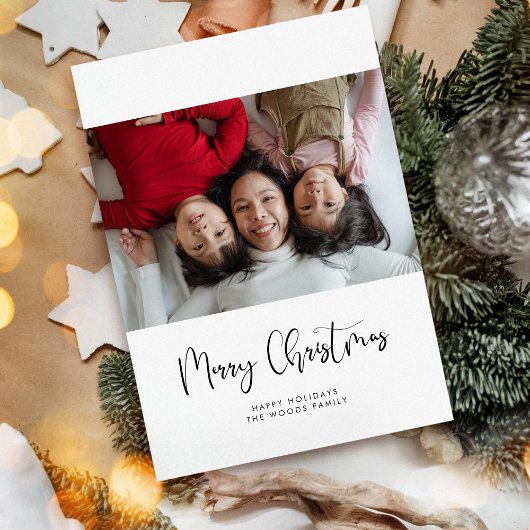Moderne whimsical-kalligrafie Vroege kerstfoto Feestdagenkaart