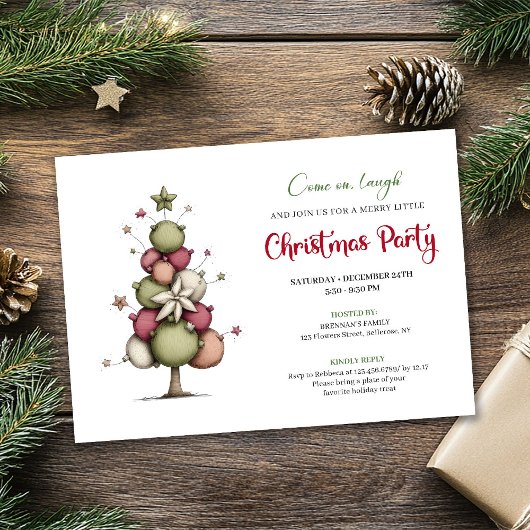 Moderne Whimsical Kerstboom Feest Uitnodiging