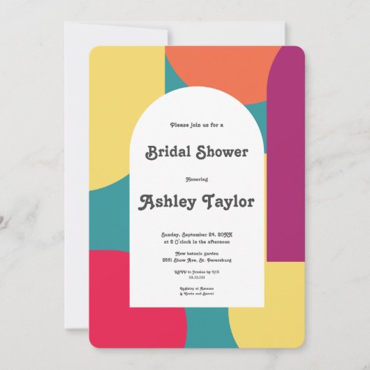 Moderne Whimsical Kleurrijke Groovy Bruidsdouche Kaart (Voorkant)