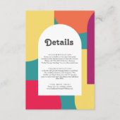 Moderne Whimsical Kleurrijke Groovy Trouwdetails Informatiekaartje (Voorkant)