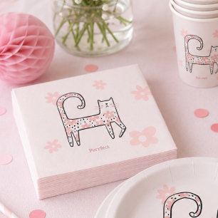Moderne Whimsical Roze Kat Purrfecte Verjaardagsfe Servet