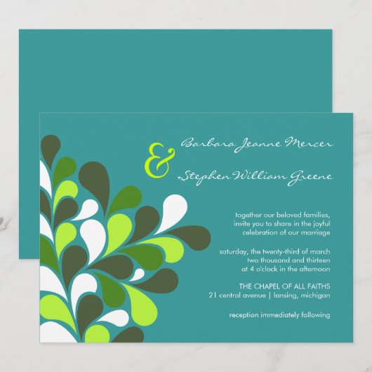 Moderne Whimsical Tree Wedding Invitations Kaart (Voorkant / Achterkant)