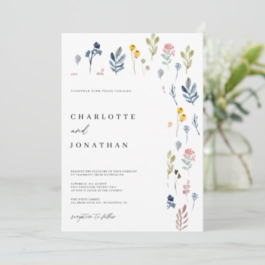Moderne Whimsical Wildflower Wedding Kaart (Staand voorkant)