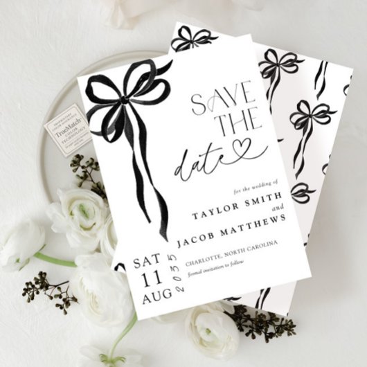 Moderne Whimsical Zwarte Lint Save the Date Kaart