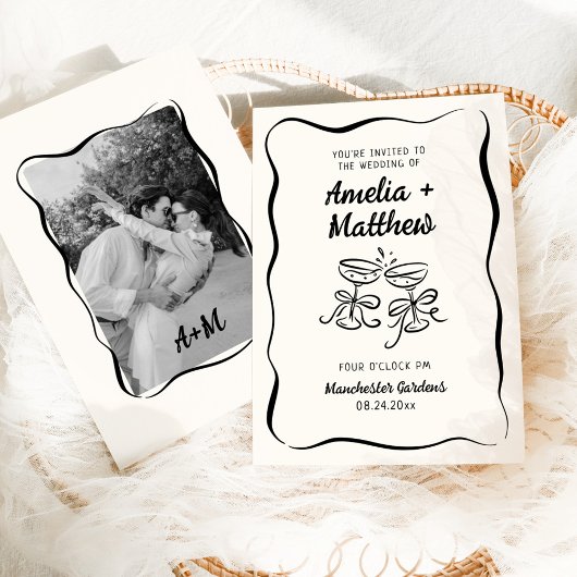 Moderne & Whimsicale Handgetekende Bruiloft Kaart