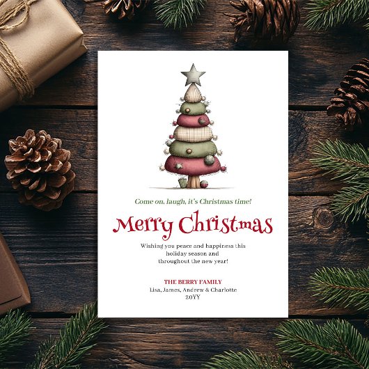 Moderne Whimsicalische Kerstboom Bewerkbare Kaart