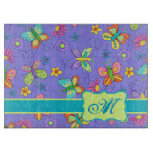 Moderne Whimsy Butterflies op Paars Monogram Snijplank (Voorkant)