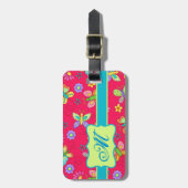 Moderne Whimsy Butterflies op Red Monogram Persona Bagagelabel (Voorkant verticaal)