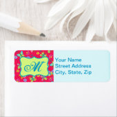 Moderne Whimsy Butterflies op Red Monogram Persona Etiket (Insitu)