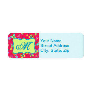 Moderne Whimsy Butterflies op Red Monogram Persona Etiket