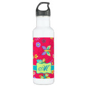 Moderne Whimsy Butterflies op Red Monogram Persona Waterfles (Voorkant)