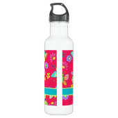 Moderne Whimsy Butterflies op Red Monogram Persona Waterfles (Achterkant)